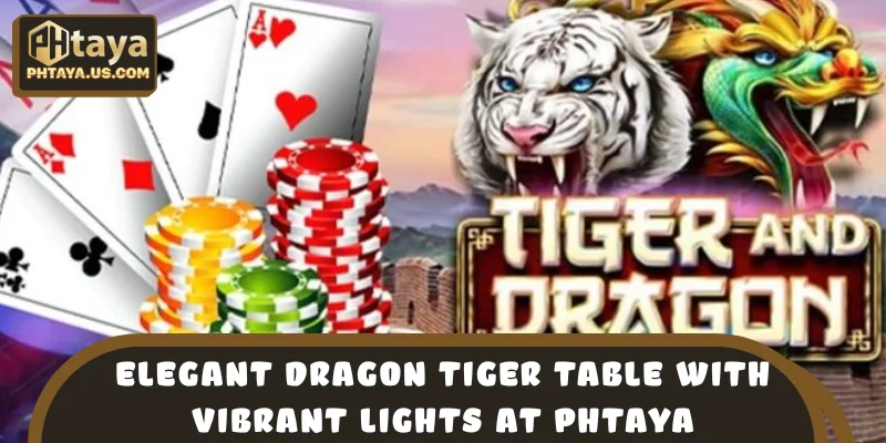 Elegant Dragon Tiger table with vibrant lights at PHTAYA