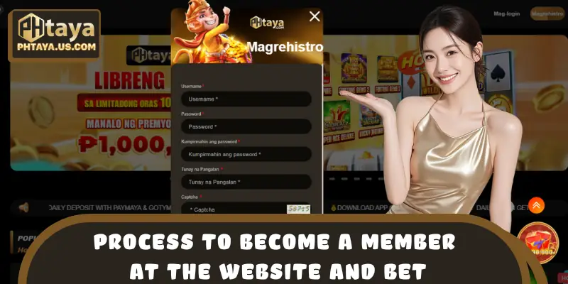 Process to become a member at the website and bet